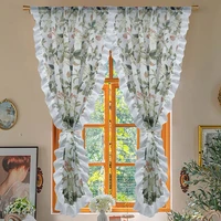window curtain polyester and linen fiber curtains fashion printing lotus leaf edge light shading curtain for living room bedroom