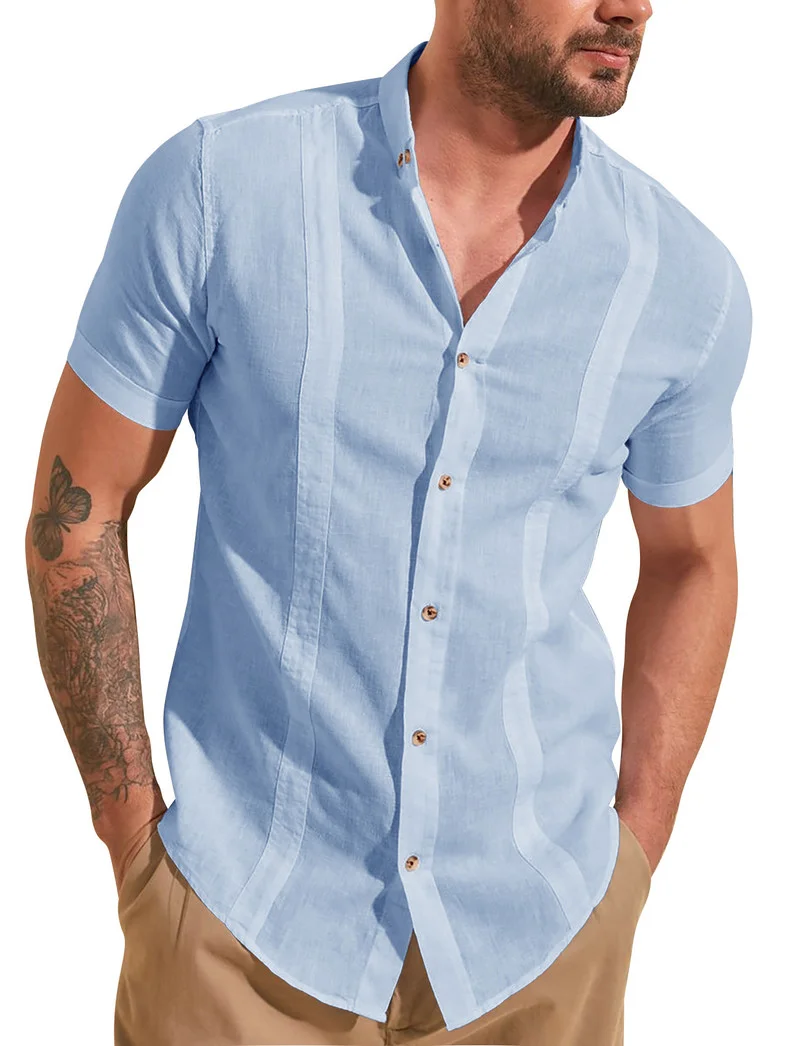

Mens Shirt Summer Short Sleeve Casual Shirt High Quality Harajuku Shirt Tops Slim Fit Fashion Button Solid Colour Beach Shirt