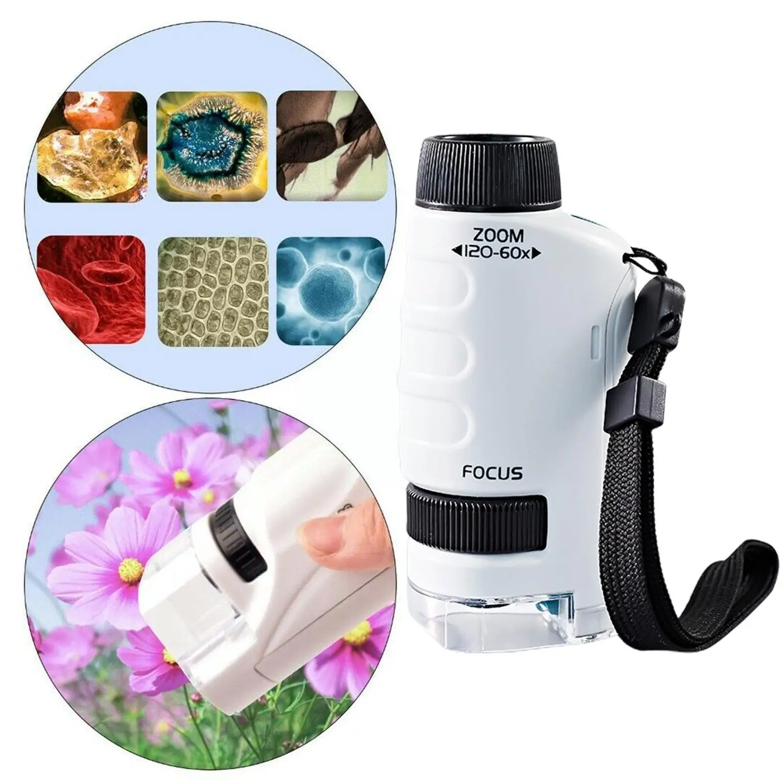 

Ручной микроскоп 60x-120x, Набор детских научных игрушек, карманный микроскоп, развивающая уличная игрушка со светодиодным стержнем светильни...