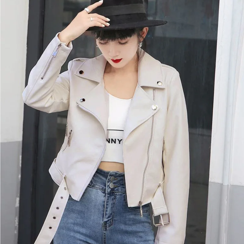 Autumn  Winter 2022, White Short Leather Coat, Women's Short PU Leather Jacket, Motorcycle Clothing ,motocycle  Zipper Clothes