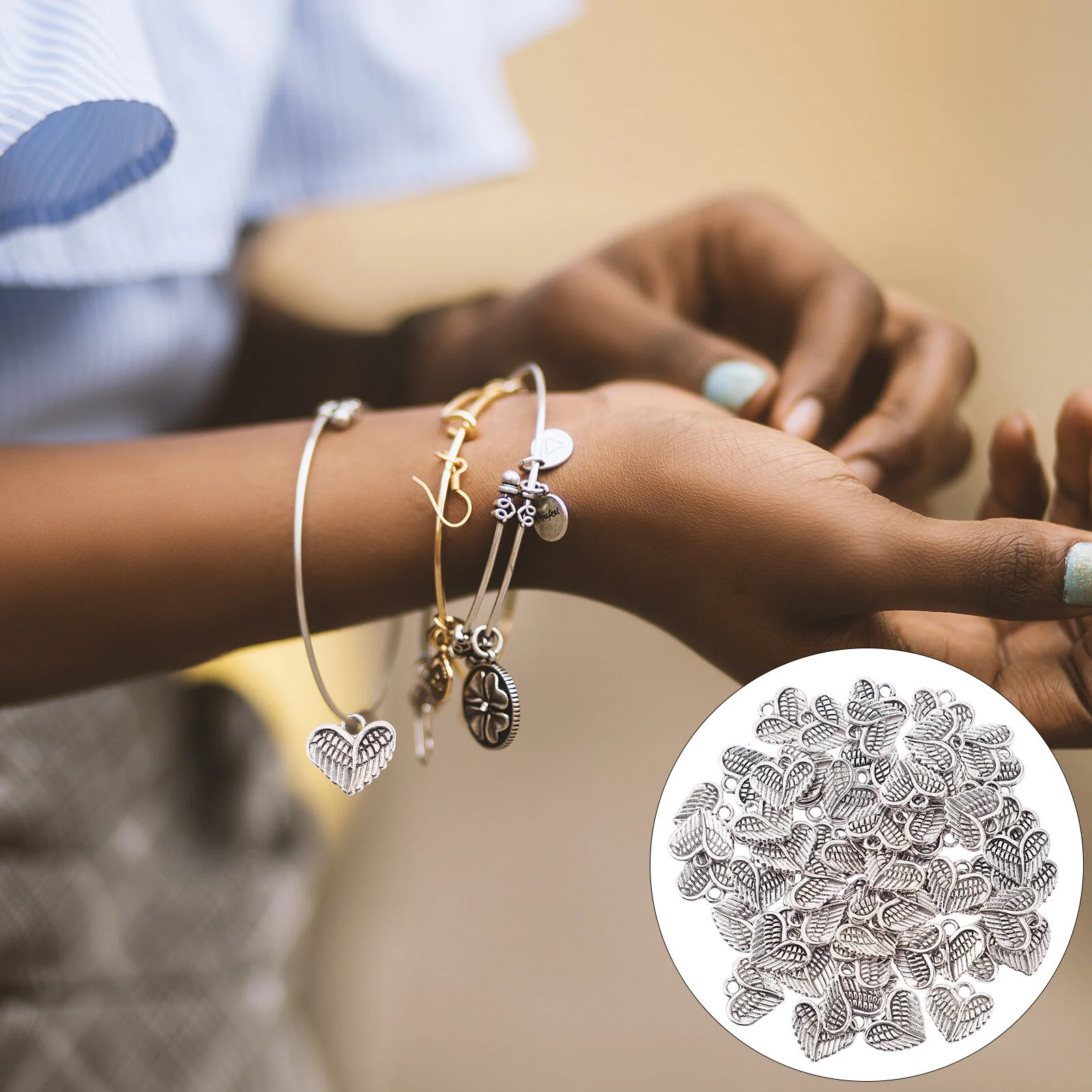 Connector Wing Shape Key Pendants DIY Decorative Bracelet Angel Wings Shaped Charms Alloy Jewelry