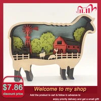 living room dining table wooden handicraft carving sheep pig holiday gift figurine farm animal home bedroom decoration ornaments