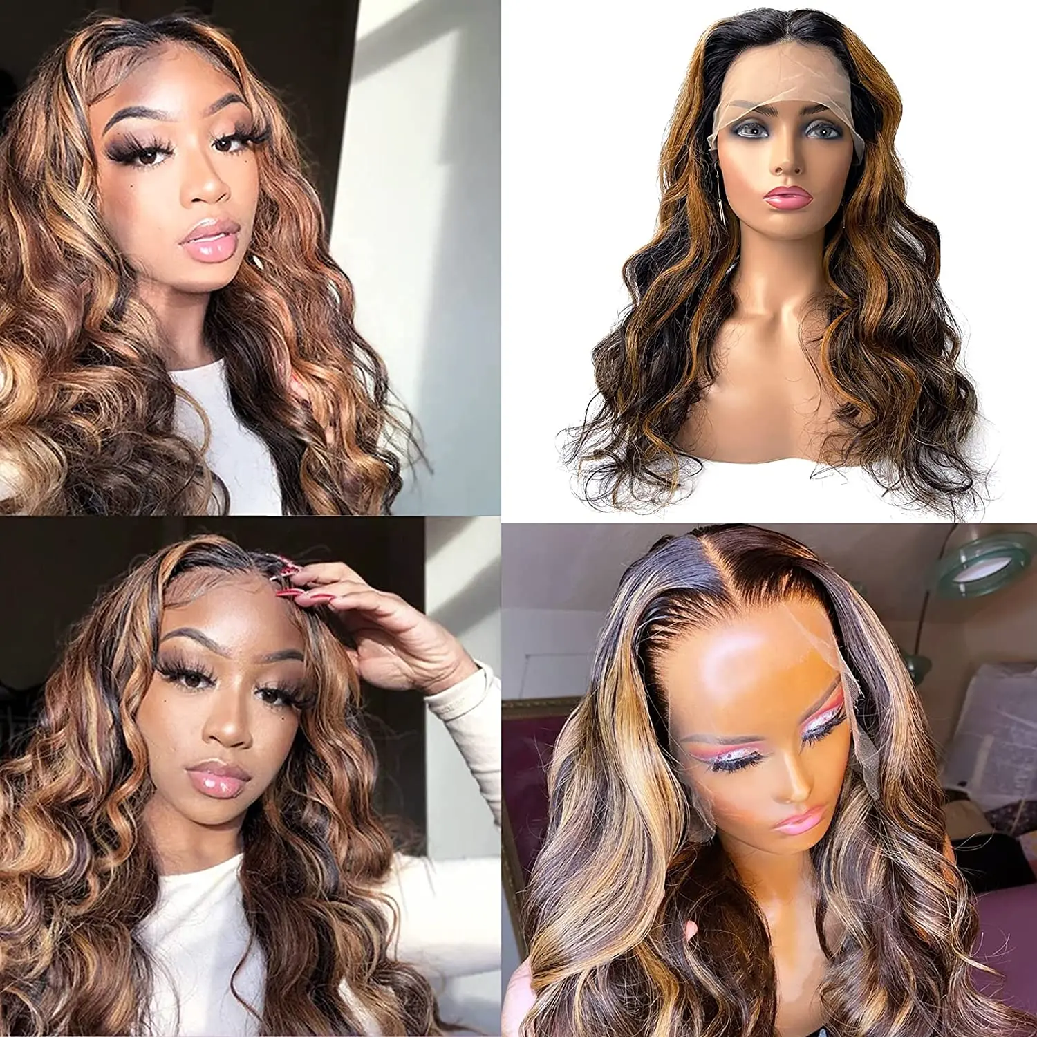 

Balayage Body Wave Honey Blonde Highlights 13x6x1 Lace Front Human Hair Wig Ombre Brown Honey Blonde Lace Frontal Wigs Brazilian