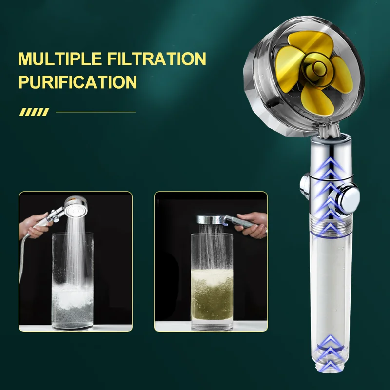 Насадка для душа под давлением вращение на 360 ° фильтр воды золотой вентилятор