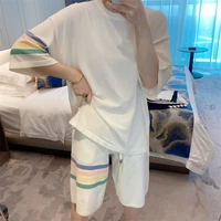 summer tb four bar color bar large version of ice linen knitted short sleeved t shirt casual sports shorts suit tide
