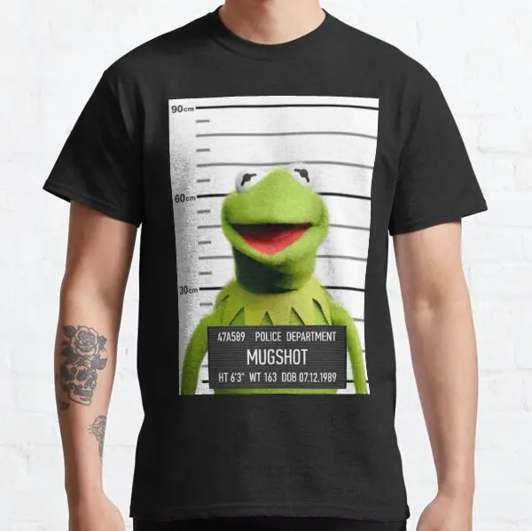 

Футболка мужская с принтом Kermit Mugshot, повседневная забавная уличная одежда с коротким рукавом, кроп-топ, хлопковая одежда, летняя