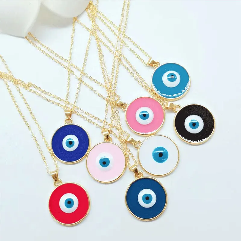 

15pcs Enamel Evil Blue Eyes Pendant Necklace for Womens Turkish Lucky Eye Choker Necklaces Clavicel Chains Wedding Party Jewelry