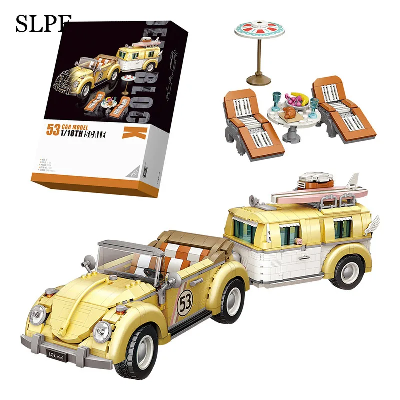 

Beetle Wagon RV Technical Car Model Building Kit Blocks City Mini Creative Camper Vehicle DIY Bricks Sets Children Kids Toy Gift