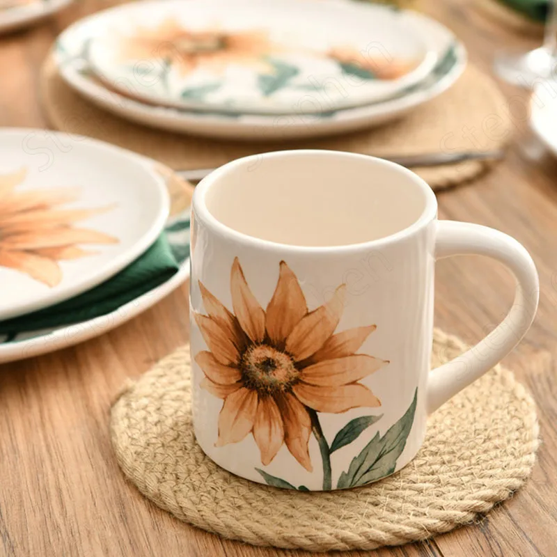 Керамическая тарелка с подсолнухами Европейский современный столовый прибор в