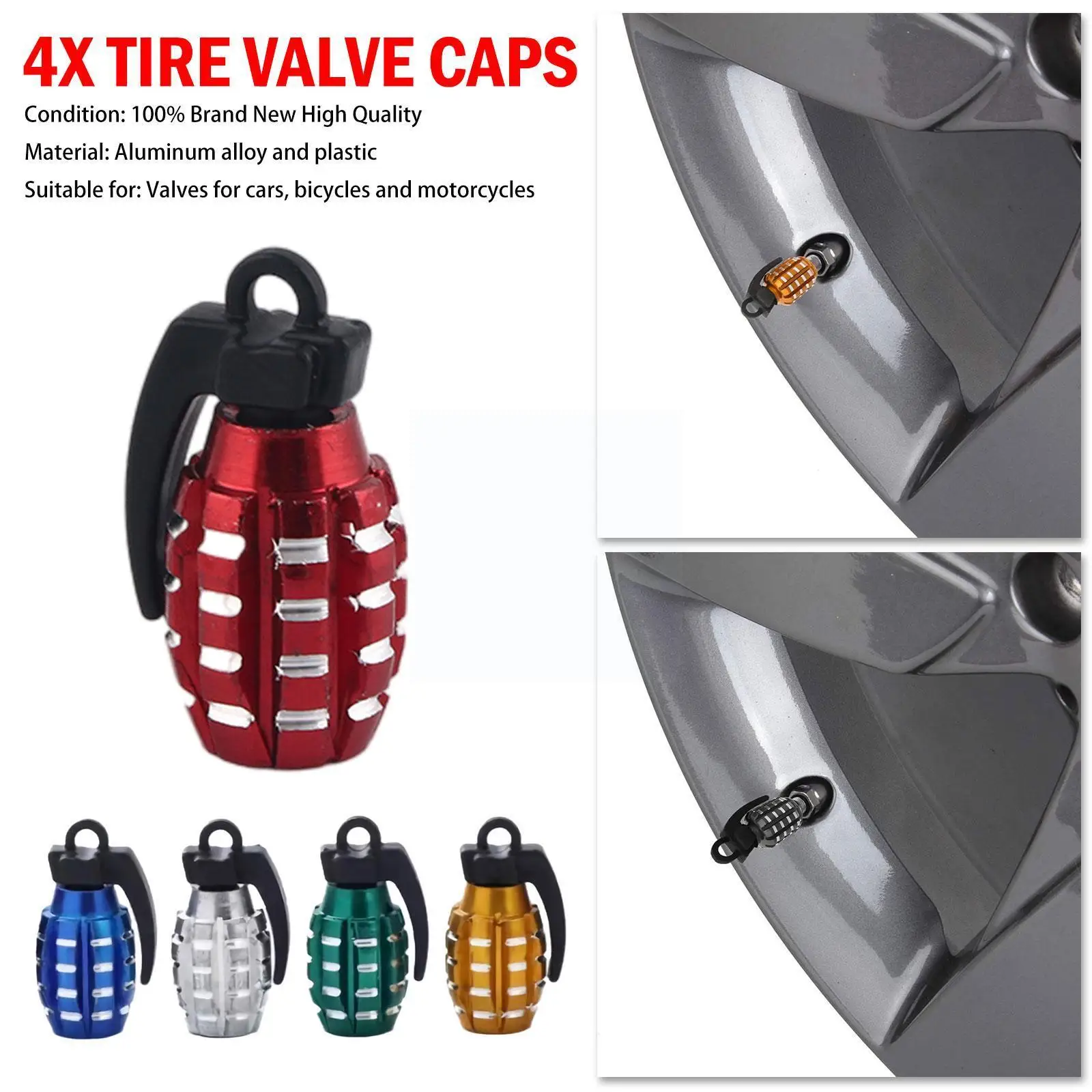 

4pcs Universal Tire Covers For Bicycles Car Suv Trucks Modification Parts Grenade Aluminum Alloy T3n0