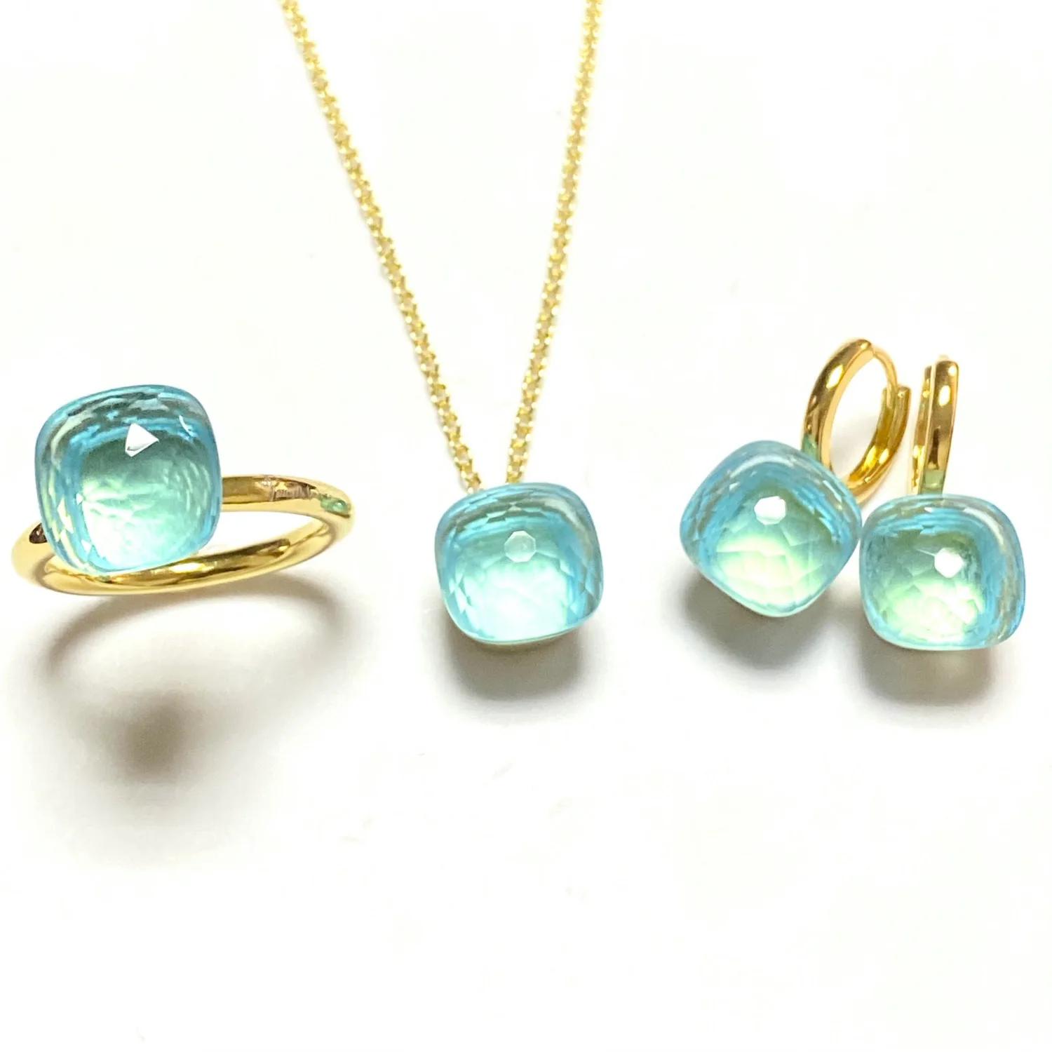 

Classic 11.6mm Crystal Jewelry Set For Women Ring Earrings Necklace Set 13Colors Candy Crystal Jewelry Square Candy Ring