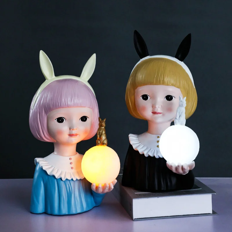 

Girl Creative Nordic Ornaments Resin Crafts Home Living Room Desktop Bedside Night Light Decoration Gift figurine modern decor