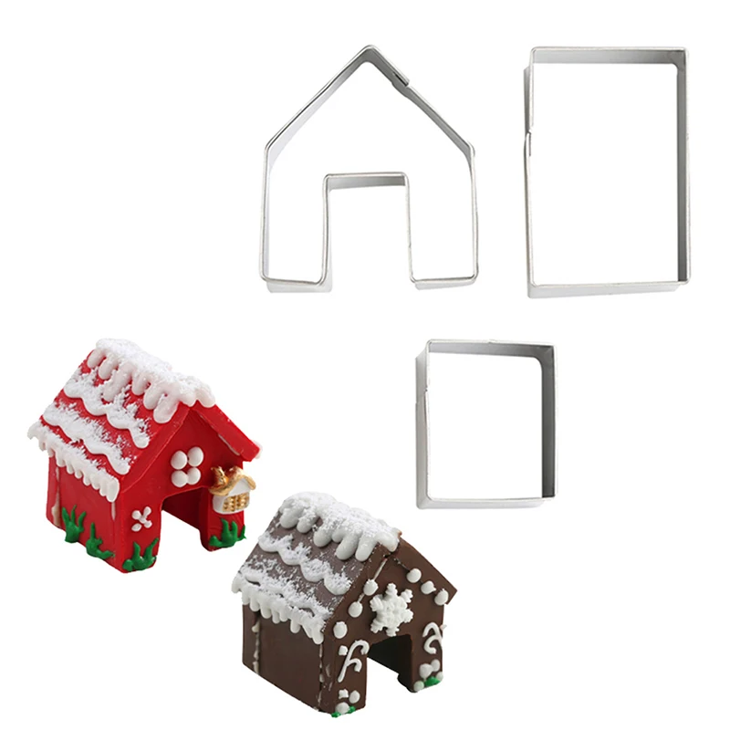 

3Pcs Christmas Gingerbread House Biscuit Cutter Set Fondant Cookie Mould Mold For Xmas New Year Party Cake Decor DIY Baking Tool