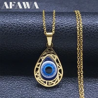 turkish lucky eye necklace stainless steel gold color blue eyes water drop pendant necklaces amulet jewelry collier femme n8022