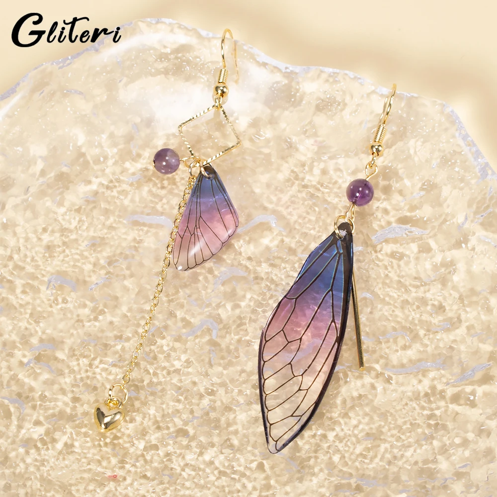 GEITERI 1 Pair Asymmetrical Butterfly Wings Earrings For Women Girls Geometric Tassels Heart Drop Earring Wedding Jewelry Party