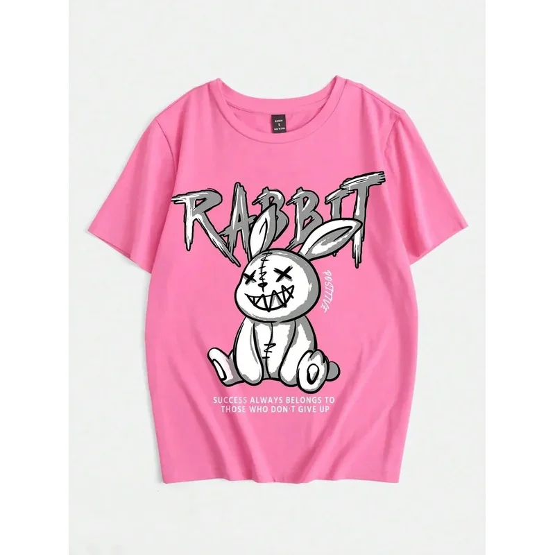 Футболка женская с принтом кролика хлопок модная повседневная мягкая Свободная