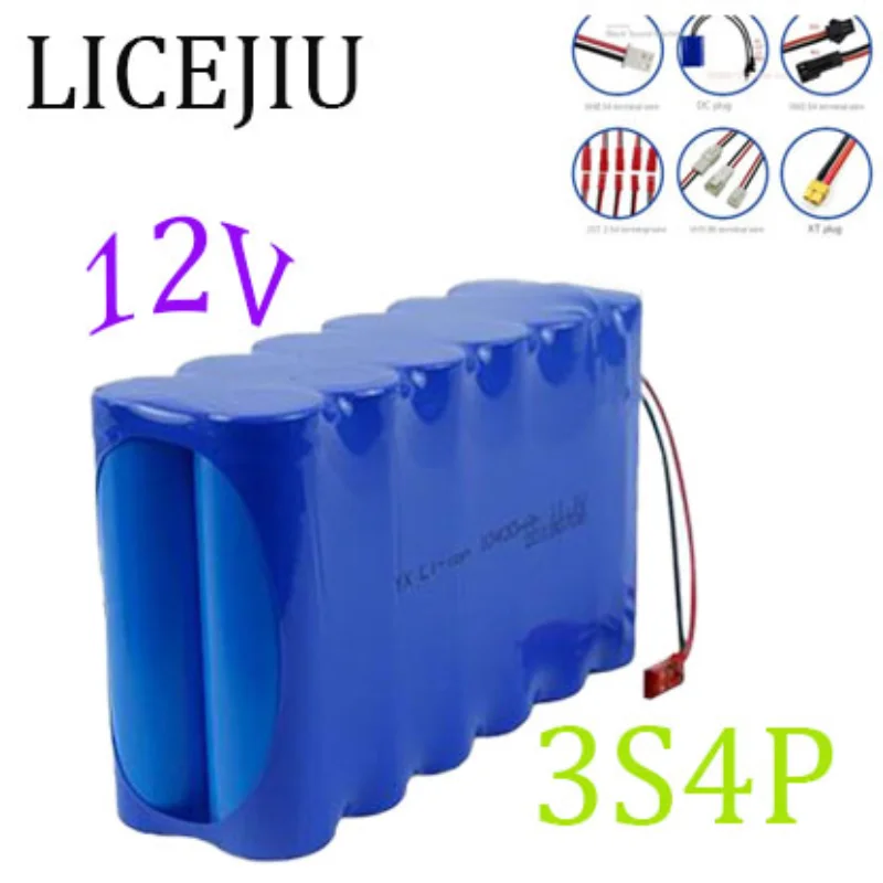 11,1 volt 18650-3S4P 12800mAh lithium-ion battery pack suitable for LED lights, emergency lights, speakers, fishing lights, etc