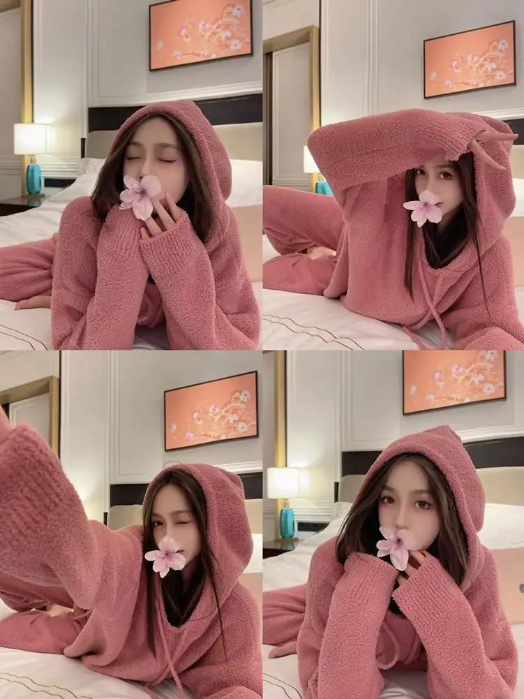 Японские полубархатные пижамы GP женские зимние утолщенные теплые коралловые