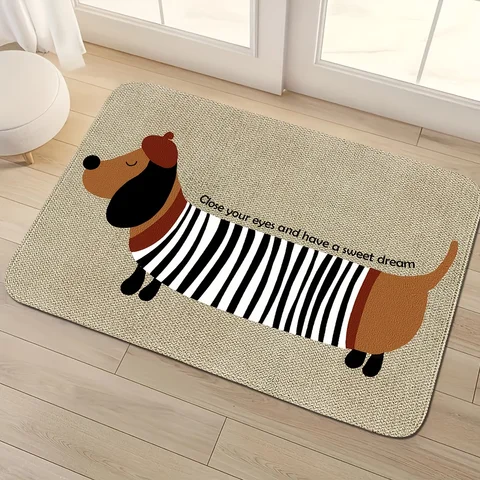 1 шт., полосатый коврик с рисунком таксы, повседневный коврик для двери, простой мягкий универсальный коврик, легко чистящийся нескользящий коврик