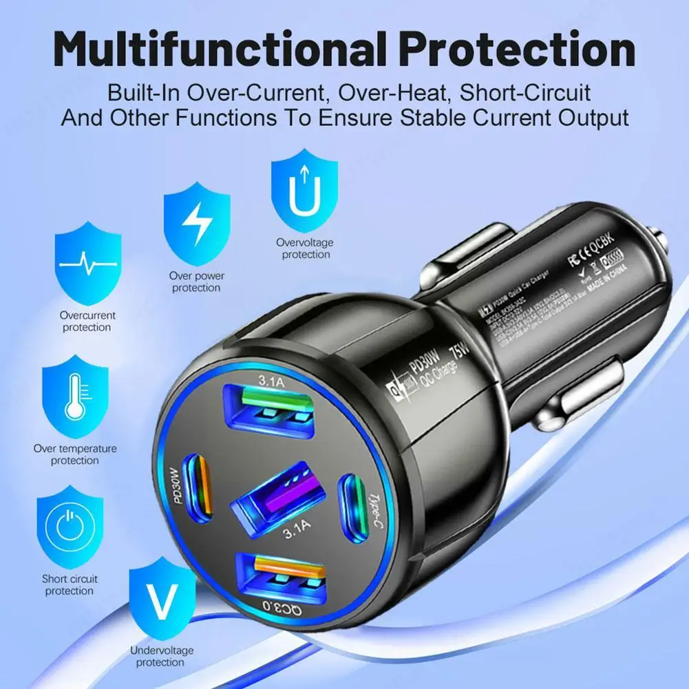 Автомобильное зарядное устройство с 5 Usb-портами и поддержкой быстрой зарядки