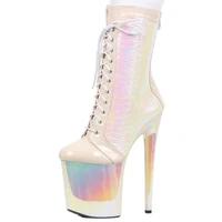 new arrive 20cm super high heel platform holographic sexy ladies party nightclub pole dance ankle boots