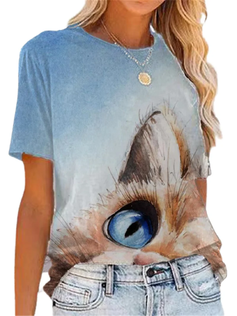 

Tops For 2022 Summer New Casual Fashion 3D Printed Elegant Loose O-Neck Short Sleeve Pullovers Top Female Splice T-Shirts Clothe