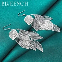 blueench 925 sterling silver hollow leaf fringe earrings for womens party birthday gifts trendy jewelry