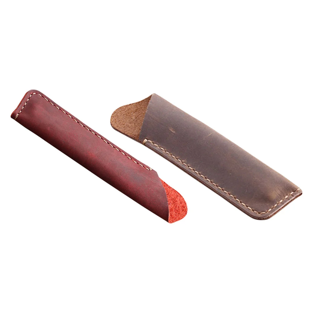 

2 PCS Vintage Case Holder Office Hand-made Cases Cowhide Holders Pouches Student Ballpoint Students