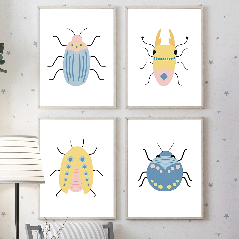 Божья коровка жук милая печать насекомых художественный плакат искусство принты