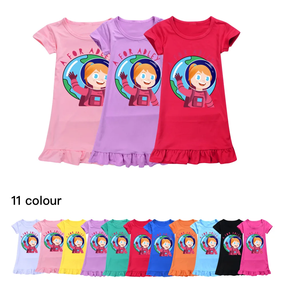

Girls Ice Silk Short Sleeve Dress 2023 Summer Cartoon A FOR ADLEY Clothes Children Princess Dress Kids Leisure Casual Sleepwear