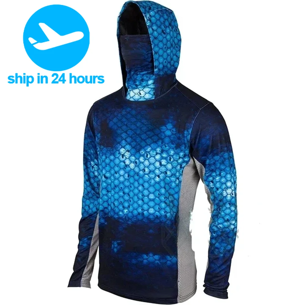 Мужская одежда для рыбы Upf 50 + рубашки рыбалки с длинным рукавом капюшоном маска