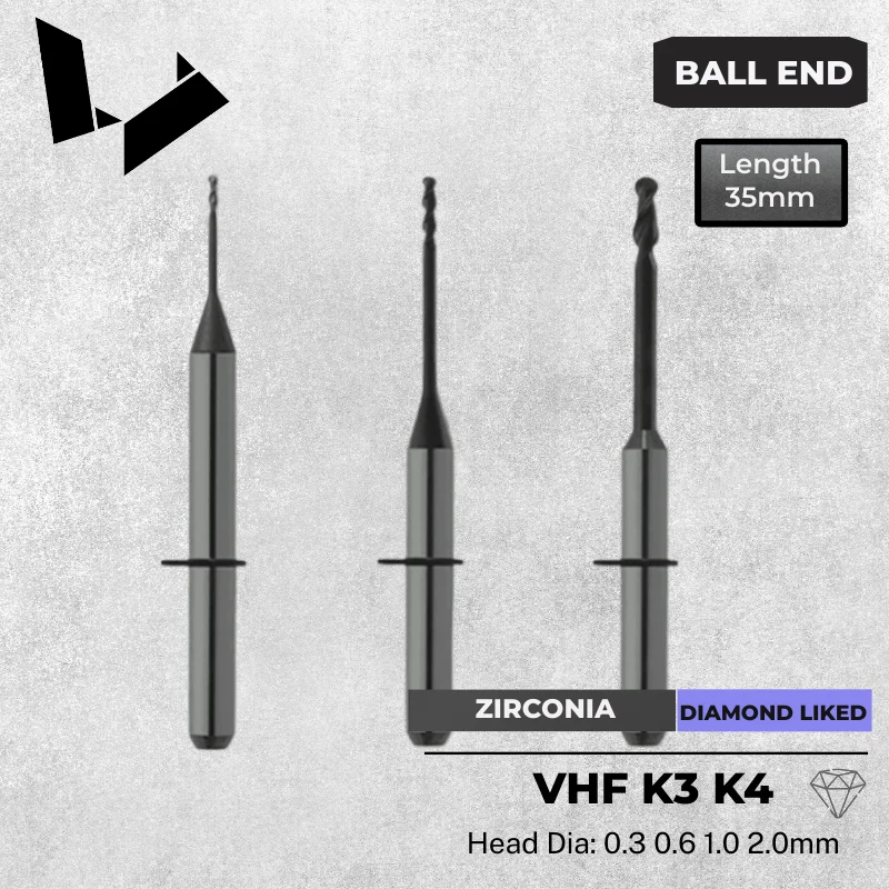 

Фреза VHF ZIRCONIA - Z060-R2D-35* Z100-R2D-35* Z200-R3D-35* Сменная фреза с двойным и тройным зубом с алмазной подсветкой