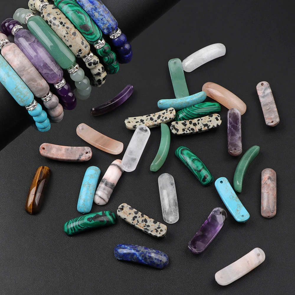 

2pcs/lot Rectangle Shape Charms Bead Natural 35x10mm Amethysts Tiger Eye Lapis Lazuli Connector Beads For DIY Bangle Bracelets