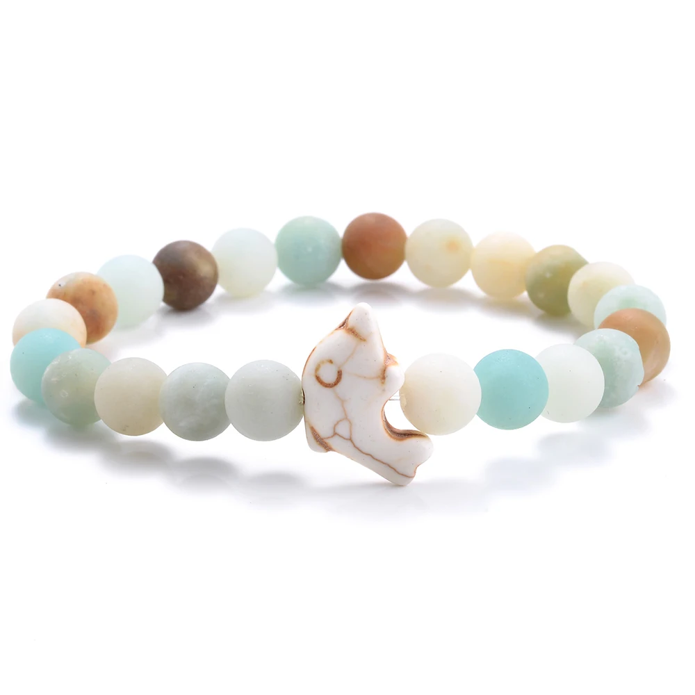 Модный браслет с дельфином подвесками из натурального бирюзы амазонита агата