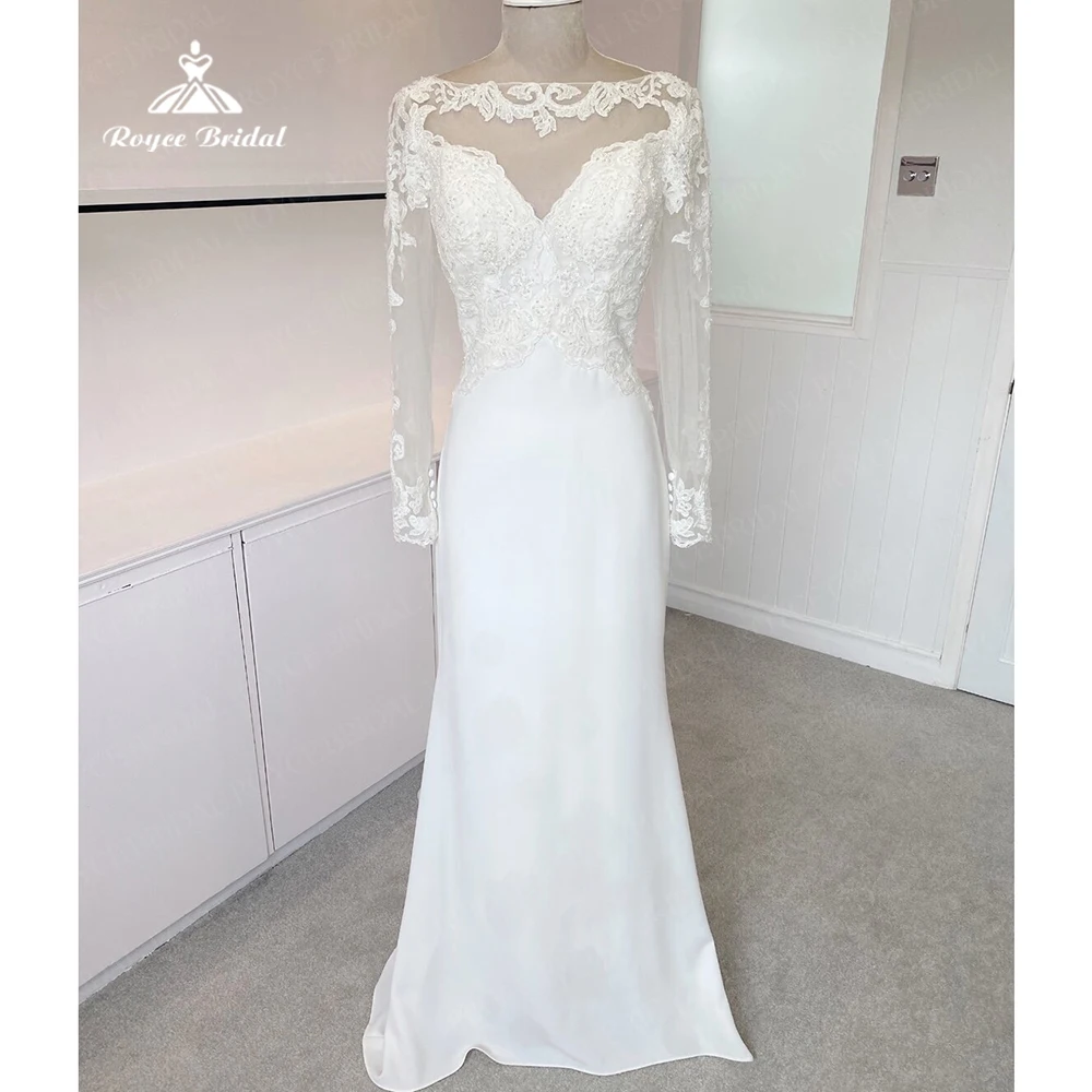 

2023 богемное свадебное платье с воротником Sco кружевные аппликации с иллюзионным рукавом с бисером Vestidos de Noiva с открытой спиной Vestidos Civil Brida