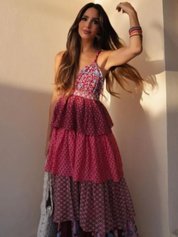 

Женское винтажное платье на бретельках, плиссированное Повседневное платье без рукавов, с открытыми плечами и открытой спиной, лето 2023