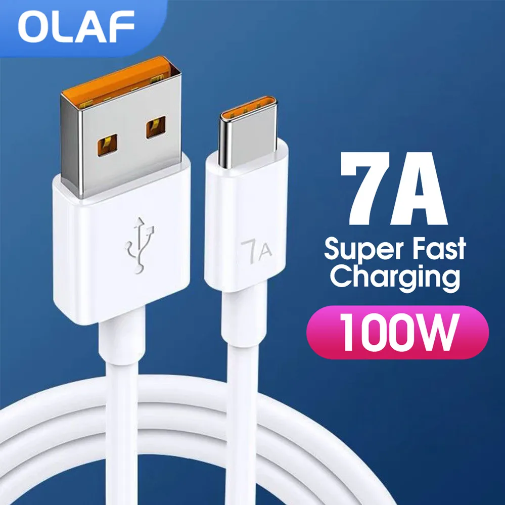 Кабель Olaf 7A 100 Вт USB Type-C кабель для быстрой зарядки Huawei P30 Pro Xiaomi 12 суперзарядное