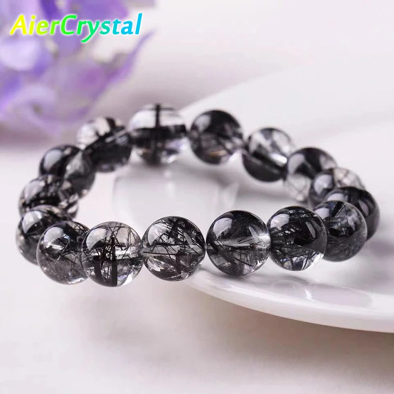 

Браслет из натурального кристалла с турмалином, 8/10/12 мм