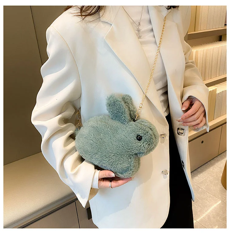 Children's Crossbody Bag Lovely Bunny Cute Rabbit Plush Doll Toy Bag for Women Phone Lipstick Zipper Bags Easter Gift
