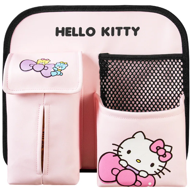 Kawaii Hello Kitty Car Seat Back Organizer Anime Multi-Pocket Bottle Holder Tissue Storage Bag Auto Interior Accessories Gifts images - 6