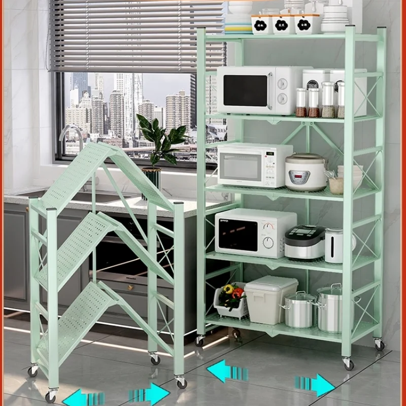 

Free Installation Folding Kitchen Goods Shelving Multi-layer Cooker Microwave Multi-function Storage Shelving Kitchen Storage