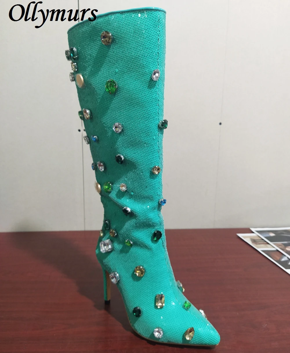 

Autumn High Heel High Rhinestone Large Size Pointed Women's Boots