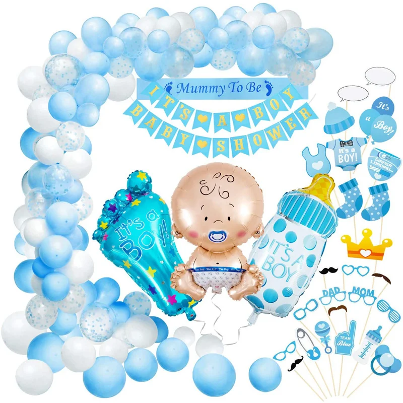 

56pcs/Set Baby Shower Boy Decoration Party Favors With Its A Boy Banner Mummy To Be Shoulder Strap Photo Props Balloon Supplies