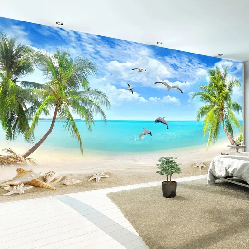 

Custom Photo Wall Paper 3D Coconut Tree Beach Seascape Mural Wallpaper Living Room Sofa Bedroom TV Background Wall Home Decor