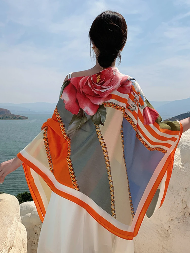 Женский бархатный ретро-шарф элегантный теплый платок с цветочным принтом