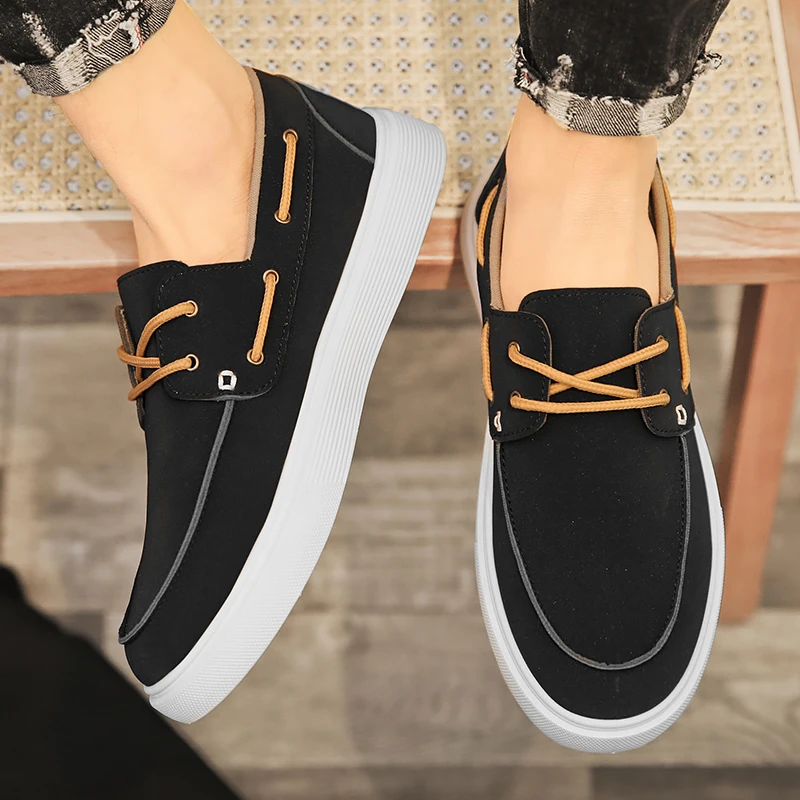 

2023 Summer Autumn Men Canvas Shoes Breathable Men's Casual Lace Up Shoes Fashion Loafers Footwear Flats Driving Vulcanize Shoes