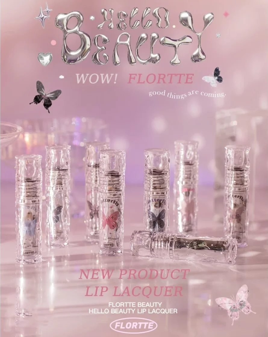 FLORTTE BUTTERFLY HELLO BEAUTY Girl's World LIP LACQUER NON-STICK CUP Оттенок для губ HD Высокие цветные помады
