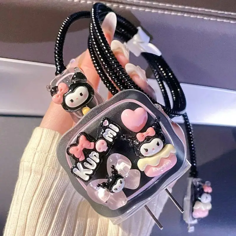 

Sanrios Anime Kuromi Iphone 18/20W Charger Silicone Cover Kawaii Cartoon Character Phone Usb Case Data Cable Protective Shell