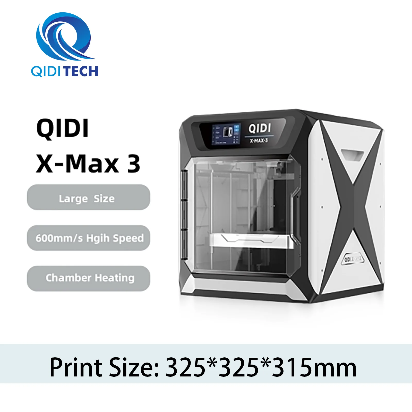 3D-принтер QIDI TECHNOLOGY X-MAX 3, 600 мм/с, высокоскоростной, с высоким  потоком, 35 мм ³/с, нагрев камеры 65 ℃, 325*325*315 мм | AliExpress