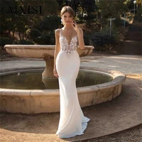 classic mermaid spaghetti straps wedding dress sleeveless vestidos de novia lace appliques v neck robe de mariee aixisi 2022